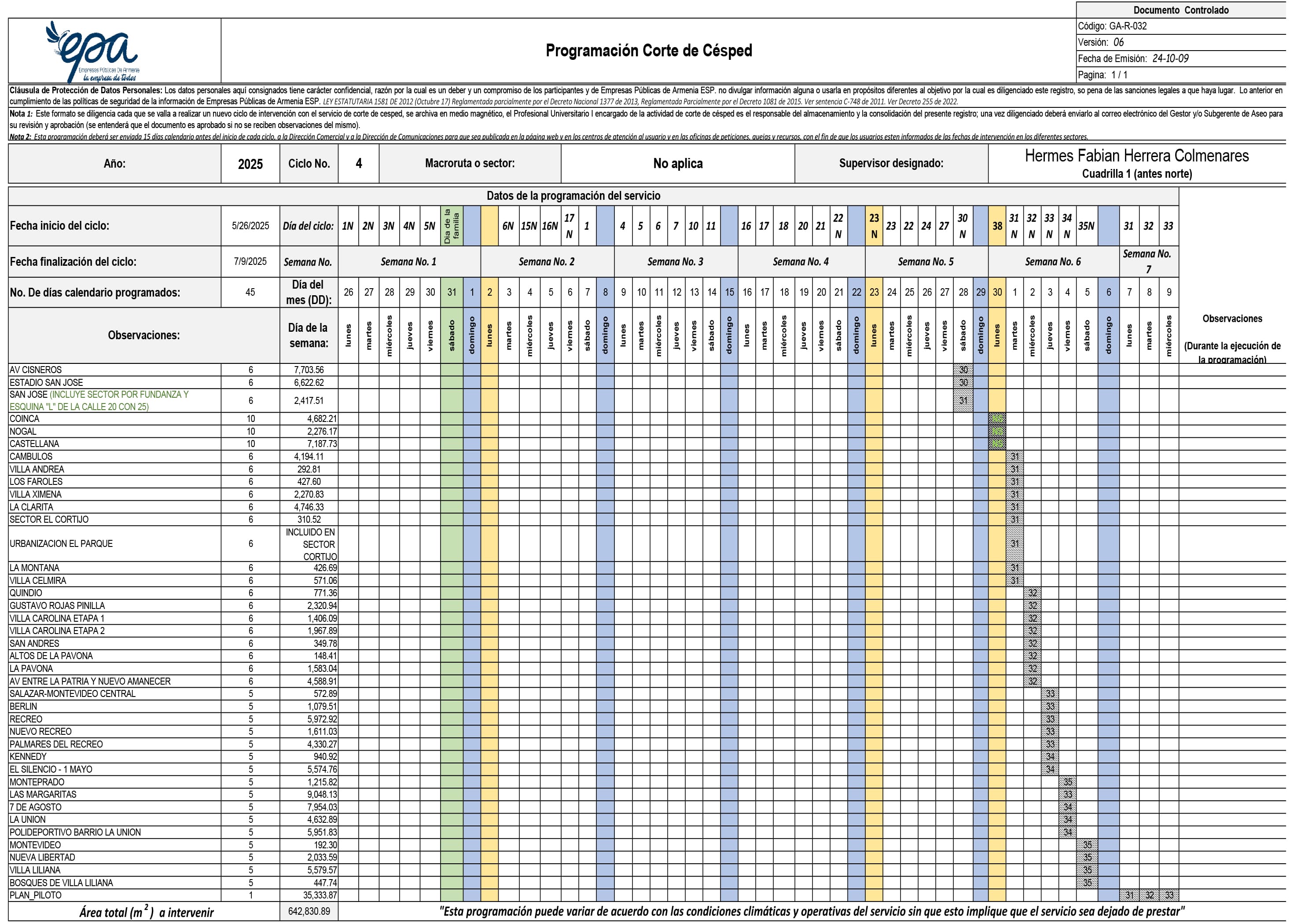 PROGRAMACION CUADRILLA 1 3